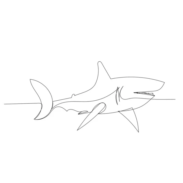 Vektor Izolované Jednořádkové Kreslení Spojité Žralok — Stockový vektor