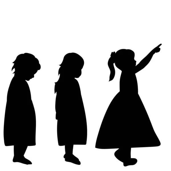 在白色背景上分离的向量黑色轮廓小女孩集 — 图库矢量图片