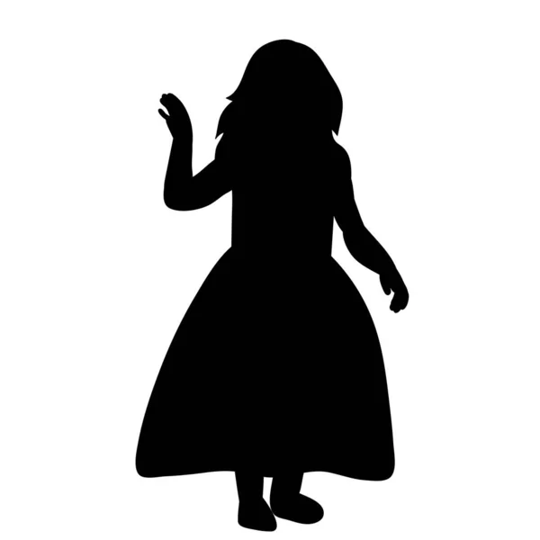 Weißer Hintergrund Schwarze Silhouette Kleines Mädchen Einem Kleid — Stockvektor