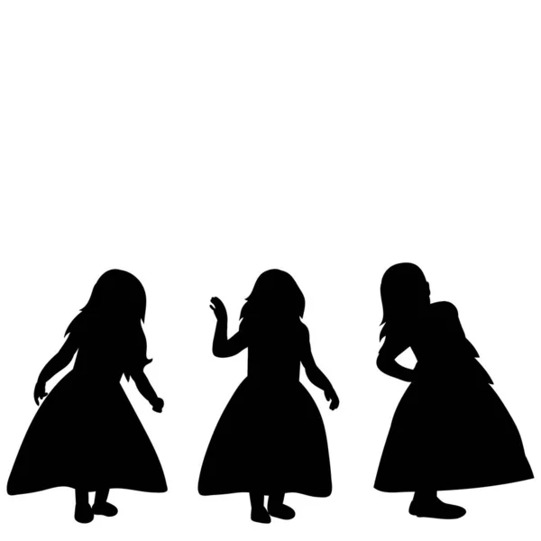 Fond Blanc Silhouette Noire Petite Fille Copines — Image vectorielle