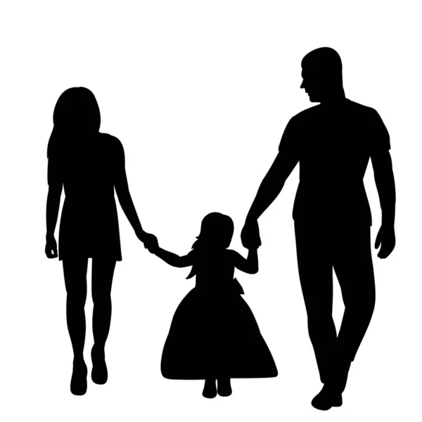 Vettore Isolato Sfondo Bianco Nero Silhouette Famiglia — Vettoriale Stock