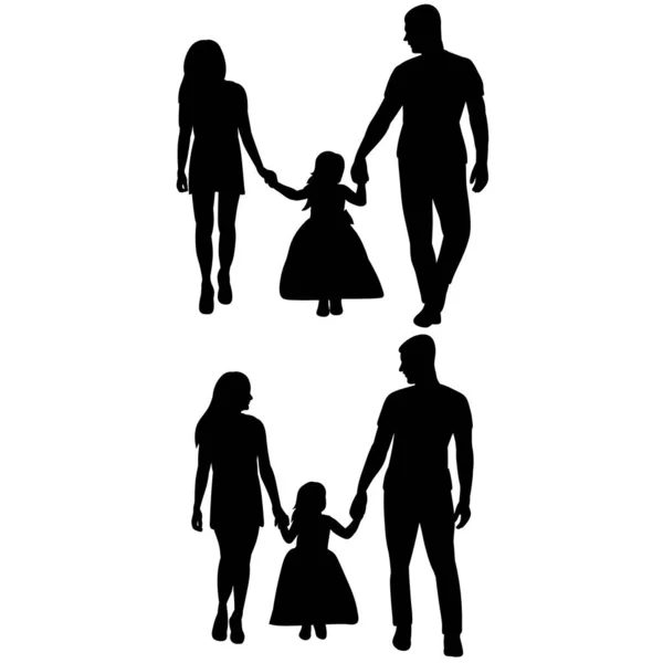 Vector Isolated White Background Black Silhouette Family — Stock Vector