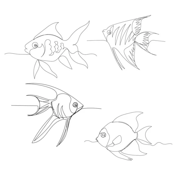 Desenho Com Uma Linha Contínua Peixes — Vetor de Stock