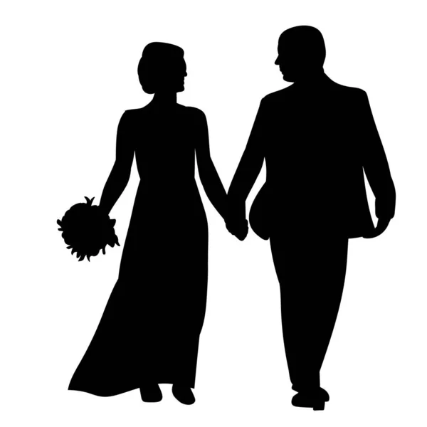 Vector White Background Black Silhouette Bride Groom — Stock Vector