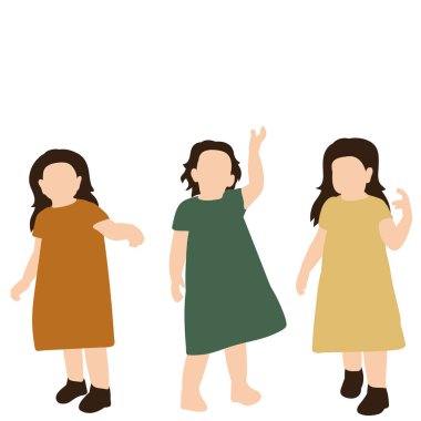 Düz stil küçük kız, kız arkadaşlar.