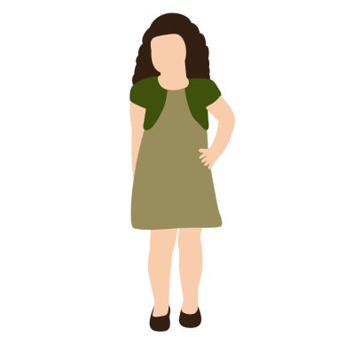 Beyaz bir arka planda, düz stil küçük bir kızda, yüzü yok.