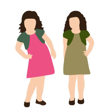 vektör, beyaz arka planda, düz stil küçük kız, kız arkadaş