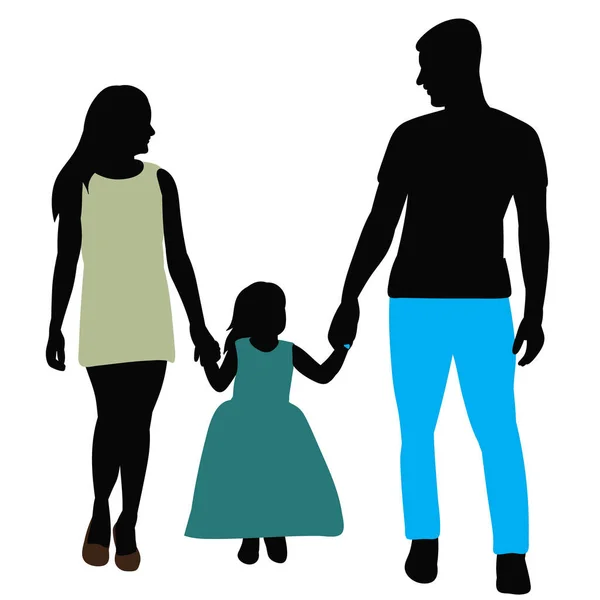 Vector Sobre Fondo Blanco Silueta Familia Ropa Colores — Vector de stock