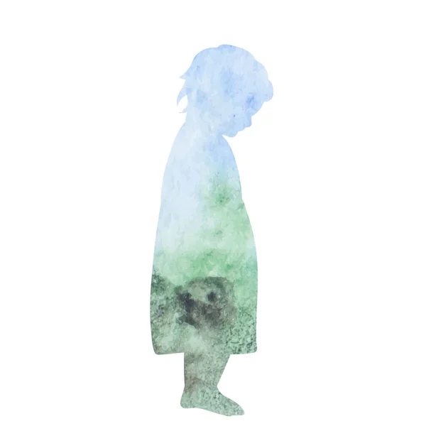 Aquarelle Silhouette Enfant Petite Fille — Image vectorielle