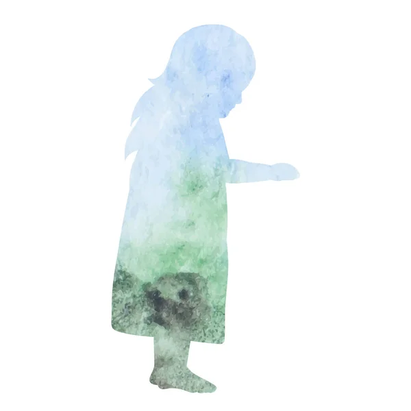 Aquarelle Silhouette Enfant Petite Fille — Image vectorielle