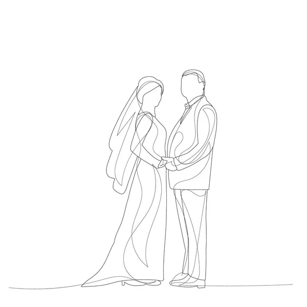 Fondo Blanco Línea Dibujo Novia Novio Boda — Archivo Imágenes Vectoriales