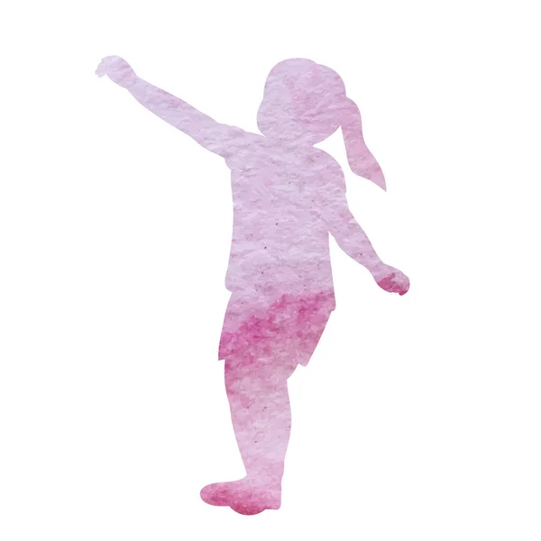 Vektor Auf Weißem Hintergrund Rosa Aquarell Silhouette Kind Kleines Mädchen — Stockvektor
