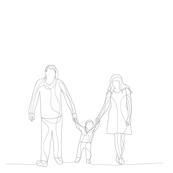 Vektor Pada Latar Belakang Putih Gambar Garis Keluarga Sketsa - Stok Vektor