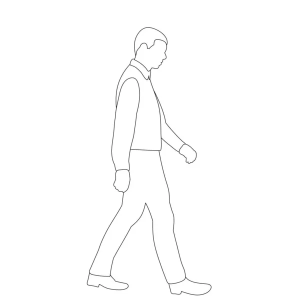 Latar Belakang Putih Garis Besar Sketsa Pria Berjalan - Stok Vektor