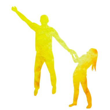 vektör, beyaz arkaplanda, suluboya silueti atlayan bir adamın