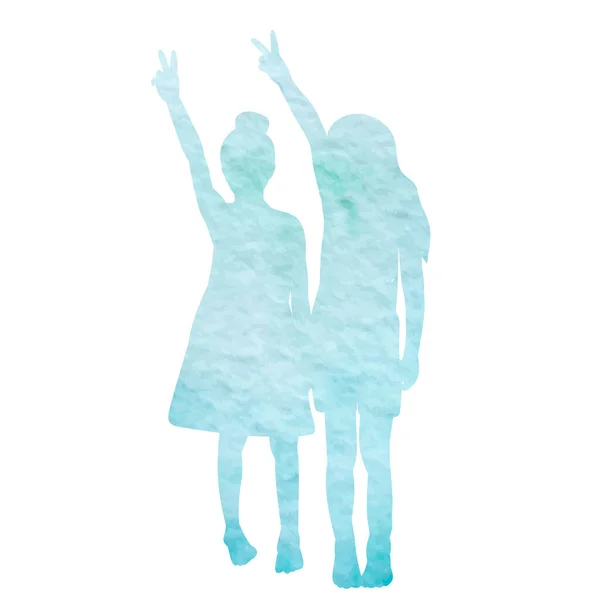 Λευκό Φόντο Υδατογραφία Σιλουέτα Ενός Μπλε Παιδιά — Διανυσματικό Αρχείο