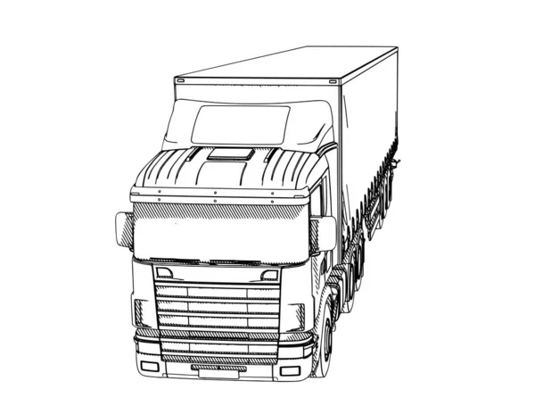 Croquis Camion Avec Hachure Sur Fond Blanc Vecteur — Image vectorielle