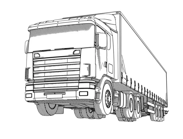 Croquis Camion Avec Hachure Sur Fond Blanc Vecteur — Image vectorielle