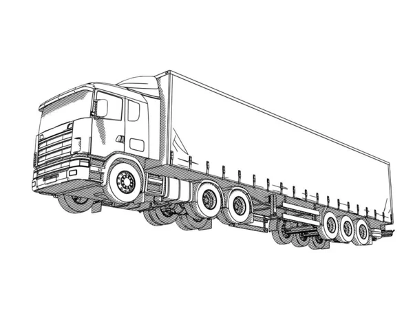 Skizze Eines Lastwagens Mit Schraffur Auf Weißem Hintergrund — Stockvektor