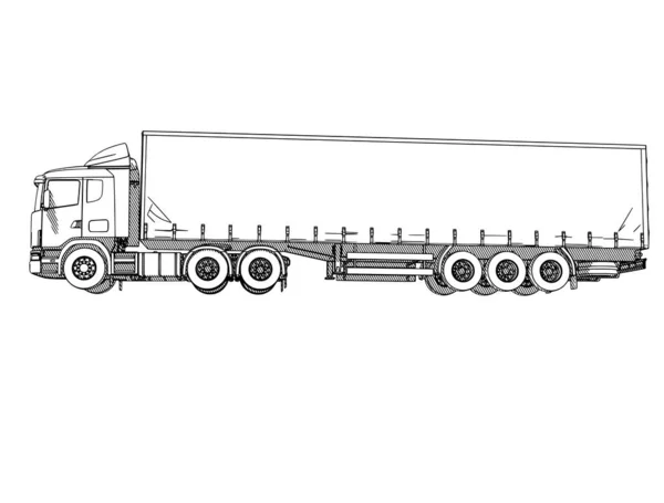 Szkic Ciężarówki Wylęgiem Białym Wektorze Tła — Wektor stockowy