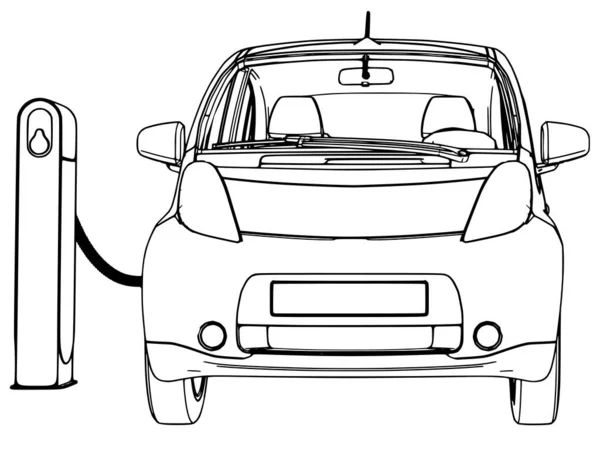 Διανυσματικό Ηλεκτρικό Αυτοκίνητο Σκίτσο Λευκό Φόντο — Διανυσματικό Αρχείο