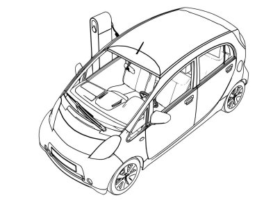 Beyaz arka planda vektör elektrikli araba çizimi