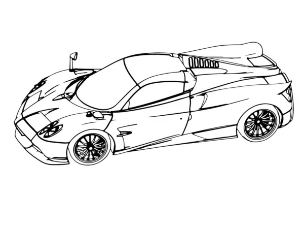 Croquis Une Voiture Sport Sur Vecteur Fond Blanc — Image vectorielle