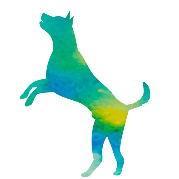 Fond Blanc Aquarelle Verte Silhouette Chien Sautant — Image vectorielle