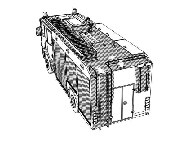 Schizzo Camion Dei Pompieri Con Vettore Tratteggio — Vettoriale Stock