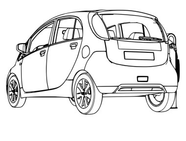 Beyaz arka planda vektör elektrikli araba çizimi