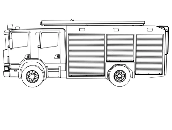 Начерк Вектора Пожежного Двигуна Білому Тлі — стоковий вектор