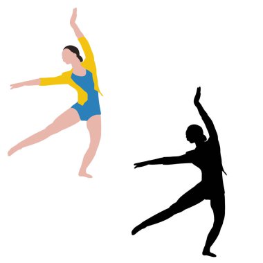 vektör, beyaz arkaplan, dansçı kız