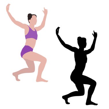 vektör, beyaz arka planda, dansçı kız, yüzü yok, düz stil