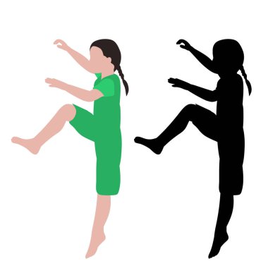 vektör, beyaz arka planda, dansçı kız, yüzü yok, düz stil