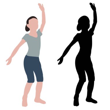 Beyaz arka plan, dansçı kız, yüzü yok, düz stil.