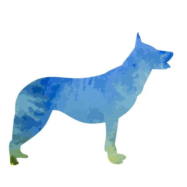 Білий Фон Синій Акварельний Силует Собаки — стоковий вектор