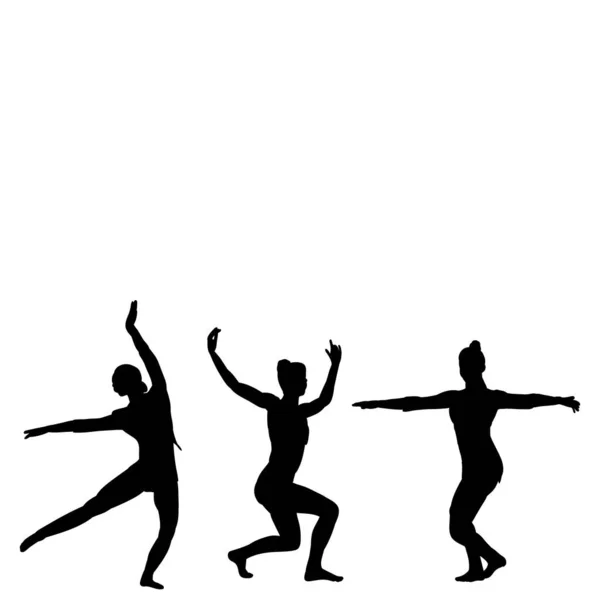 在白色背景上 一个跳舞的女孩的黑色轮廓 — 图库矢量图片