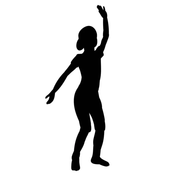 Negro Silueta Chica Mujer Bailando Aislado — Vector de stock
