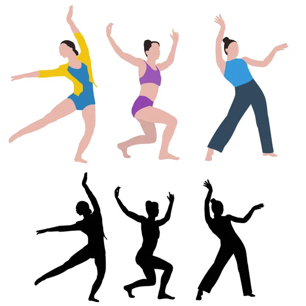 Vektor Auf Weißem Hintergrund Tanzende Mädchen Flacher Stil Mit Silhouette — Stockvektor