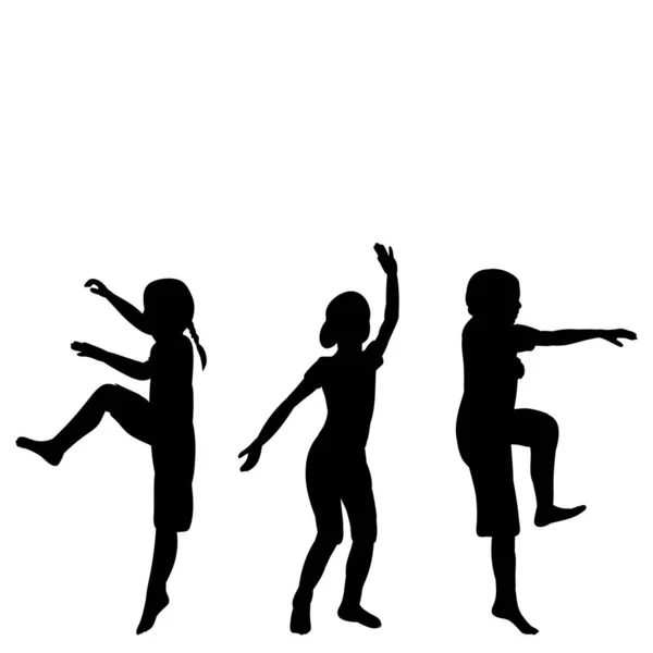 Vector Sobre Fondo Blanco Silueta Negra Una Niña Bailando Conjunto — Vector de stock