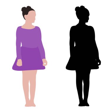  Beyaz bir arka plan, dansçı kız, yüzü yok, silueti olan düz bir tarz.