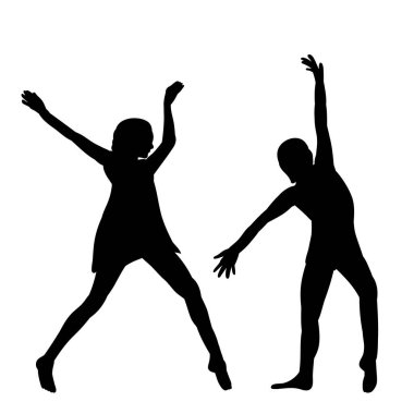 vektör, beyaz arka planda, dans eden bir kızın siyah silueti