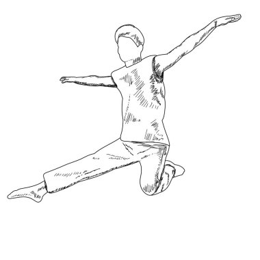 Beyaz arkaplan, çizgili taslak, dansçı çocuk.