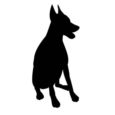 vektör, beyaz arka planda, siyah siluet oturan bir köpek