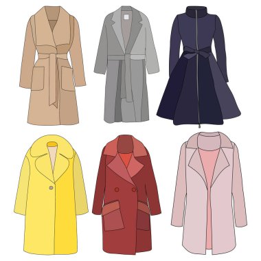 vektör, beyaz arkaplanda, kadın ceketi, set