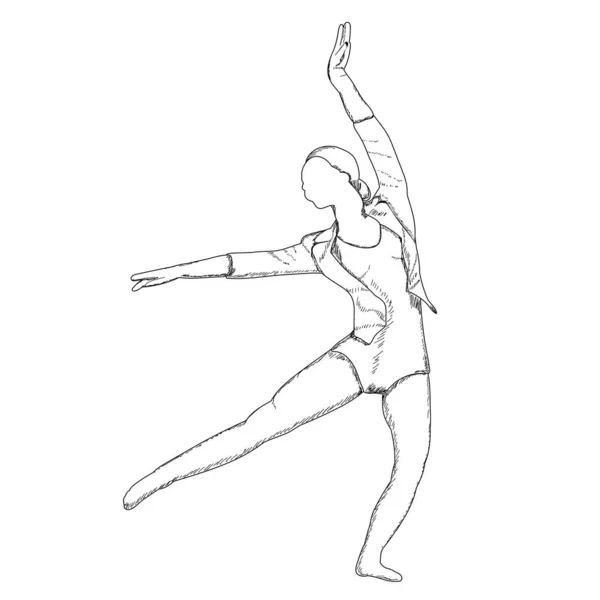 白い背景と線で描かれたスケッチダンスの女の子 — ストックベクタ