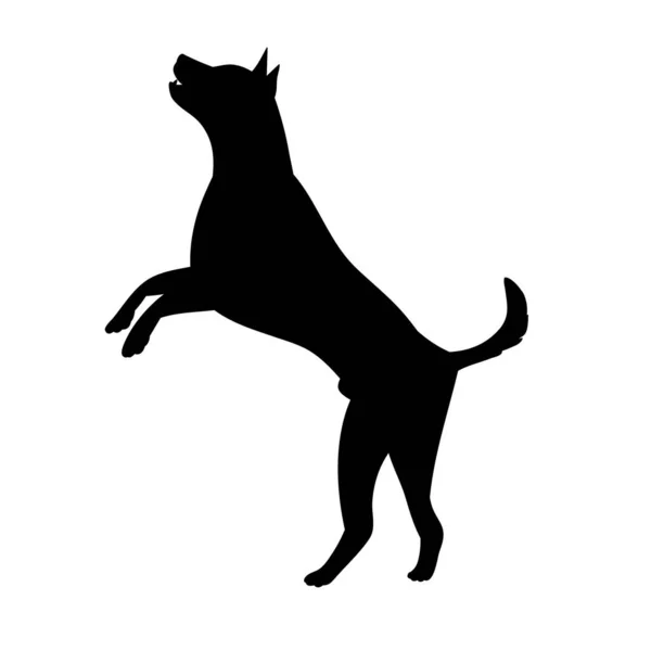 Vector White Background Black Silhouette Dog Jumping — Stock Vector