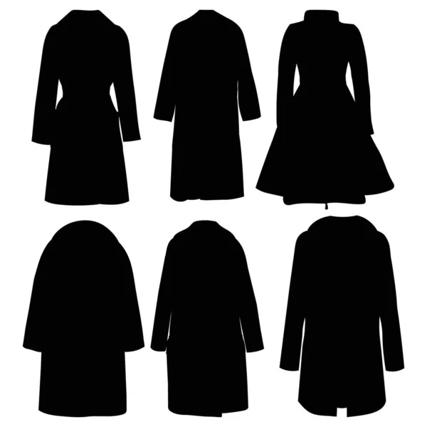 Vector White Background Black Silhouette Female Coat Set — Stock Vector