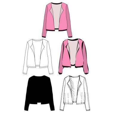 vektör, beyaz arka planda, kadın kıyafetleri, çizimli bir ceket.