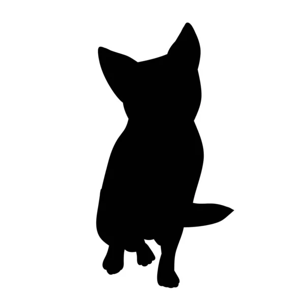 Sfondo Bianco Silhouette Nera Piccolo Cane Seduto — Vettoriale Stock